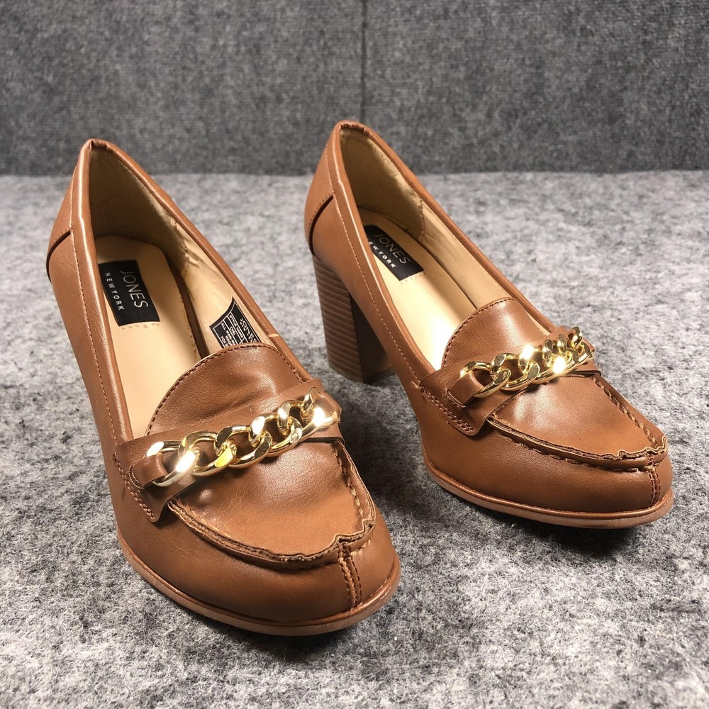 Jones New York Shoes Womens Size 5.5 Brown Cyri Chain‎ Loafer Pumps Block Heel